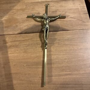 Vintage INRI 10" Brass Metal Gold Tone hanging Crucifix